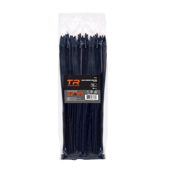 Tr Industrial 12 in Multi-Purpose UV Cable Ties in Black, 100-pk - TR88303