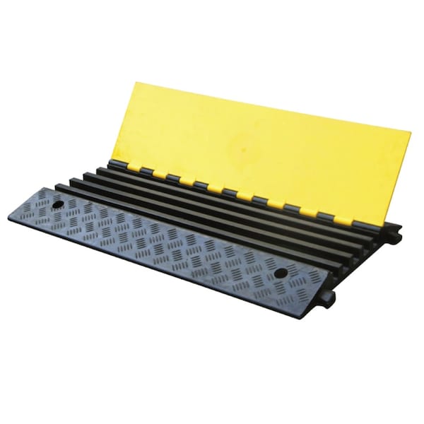 Kable Kontrol ATLAS Heavy Duty Low Profile Cable Protector - Rubber - 5 Channels (1.25" W x 1.25" H) - Black Base / Yellow Lid - CP9983