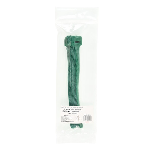 South Main Hardware 8-in  Hook and Loop -lb, Green, 10 Speciality Tie - 222172