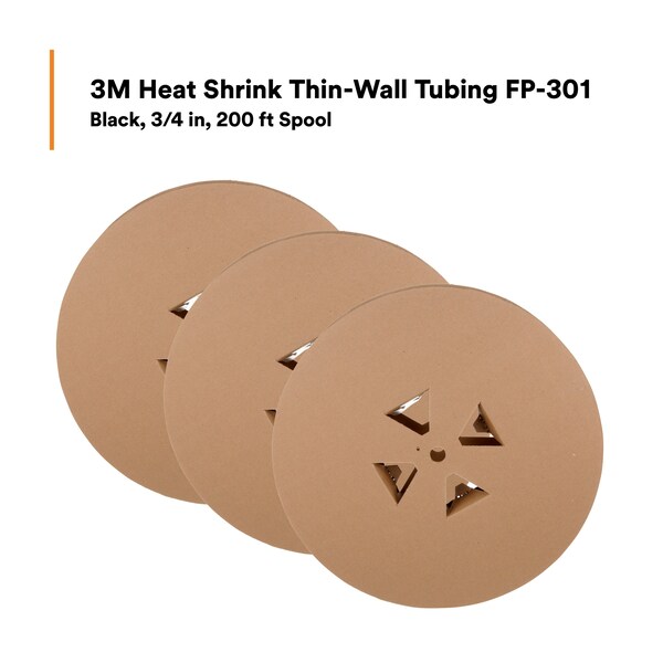 3M Shrink Tubing, 0.75in ID, Black, 200ft, PK3 - FP301-3/4-200'-BLACK-SPOOL