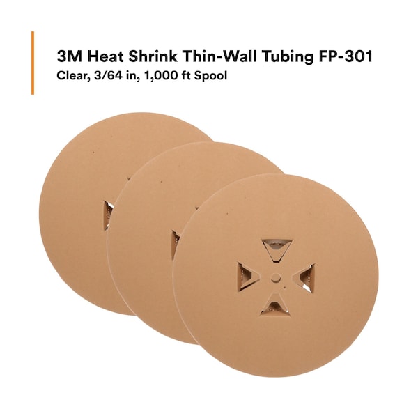 3M Shrink Tubing, 0.046in ID, Clr, 1000ft, PK3 - FP301-3/64-1000'-CLEAR-SPOOL