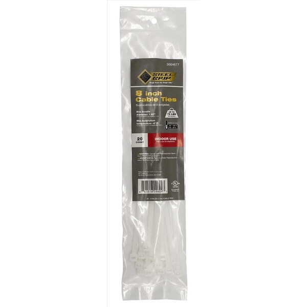 Steel Grip CABLE TIES 8"" 75# WHT - 75S-200-8-N20