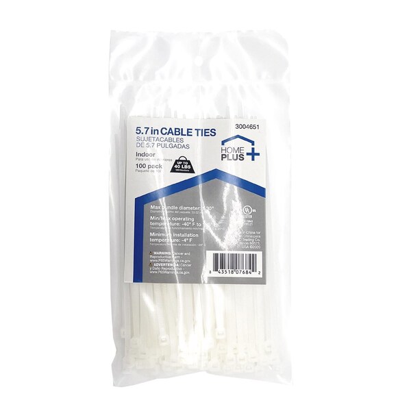 Home Plus CABLE TIES 5.7"" 40# WHT - LH-I-140-5-N