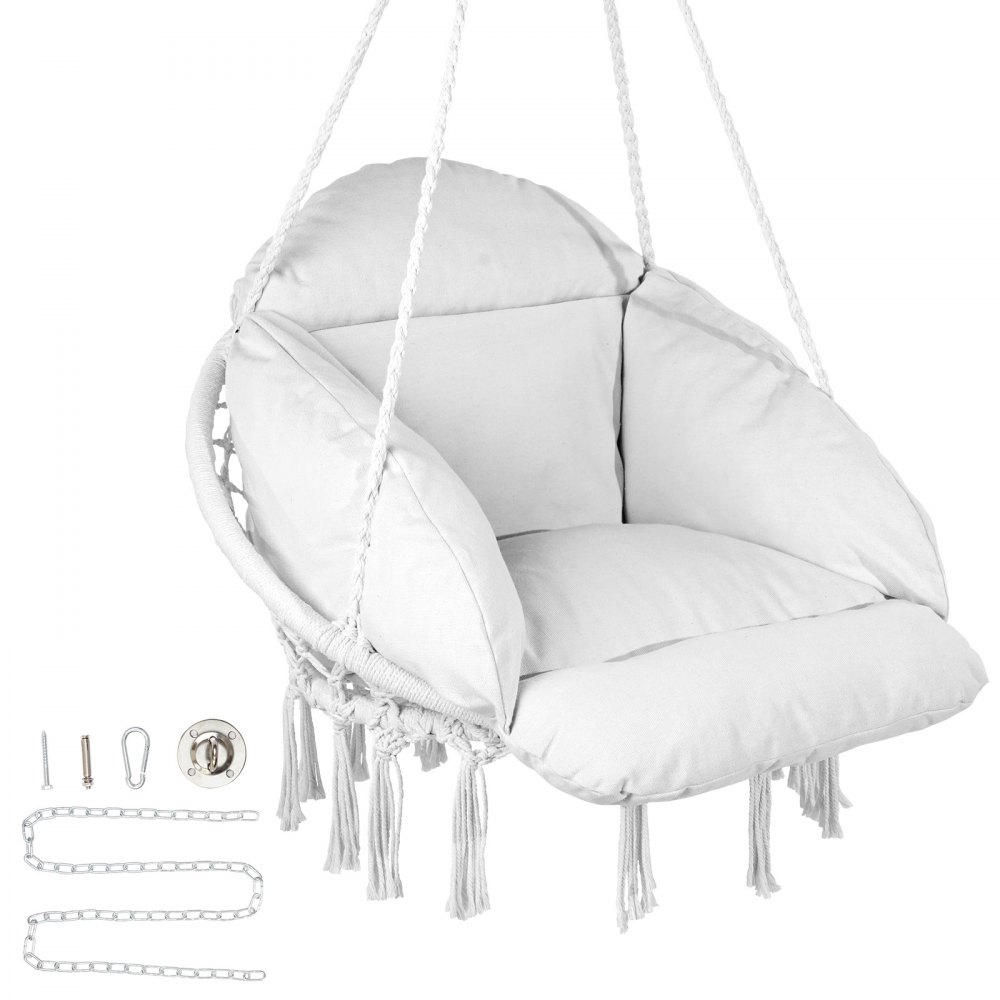 VEVOR Hammock Swinging Chair Macramé Hanging Chair with Cushion Indoor & Outdoor - XGSDYSYQYXKZDYXP2V0