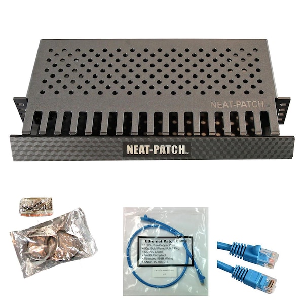 Electriduct Neat Patch MINI Cable Management Kit w/ 24 1ft CAT6 Cables - Blue - NP1-1PK-24CAT6-1FT-BL