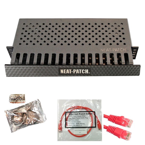 Electriduct Neat Patch MINI Cable Management Kit w/ 24 1ft CAT6 Cables - Red - NP1-1PK-24CAT6-1FT-RD