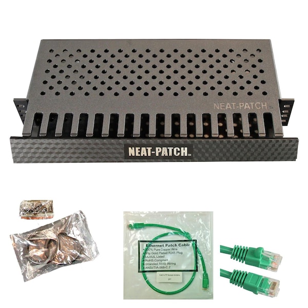 Electriduct Neat Patch MINI Cable Management Kit w/ 24 1ft CAT6 Cables - Green - NP1-1PK-24CAT6-1FT-GN