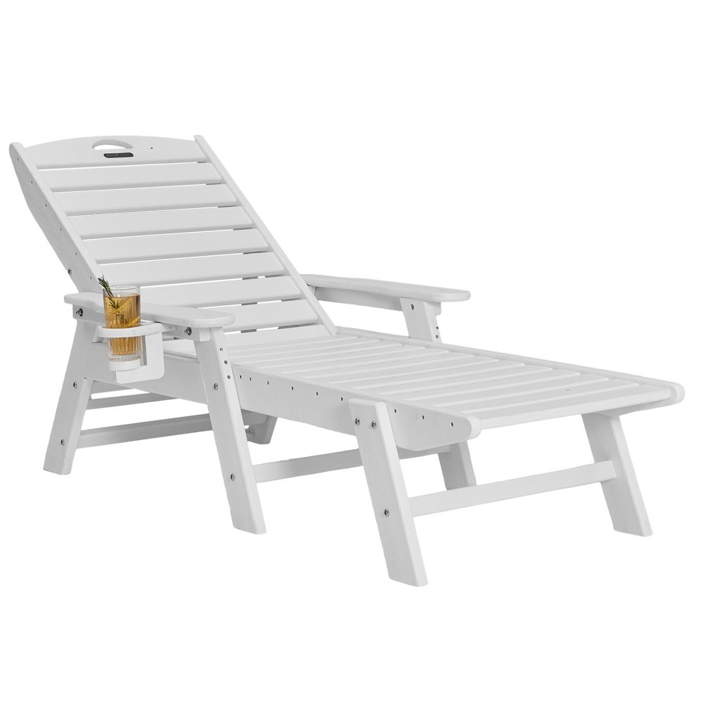 VEVOR Outdoor Chaise Lounge Chair Adjustable Patio Reclining Bench Lounger White - SLTYGDTYTY1HOVHIDV0
