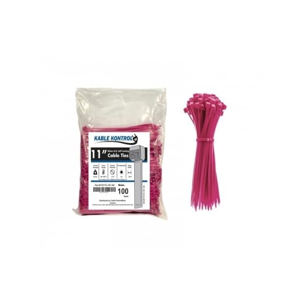 Kable Kontrol Zip Ties - 11in Long - 100 Pc Pk - Fluorescent Pink - Nylon - 50 Lbs Tensile Strength - CT511FL-PK-100