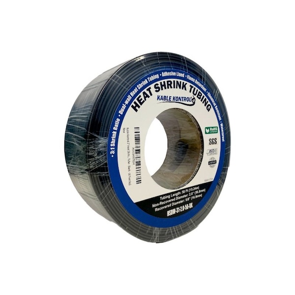 Kable Kontrol Adhesive Lined Heat Shrink Tubing - 3:1 Ratio - 2 Inside Diameter - 50 Long - Black - HSDW-31-2.00-50-BK