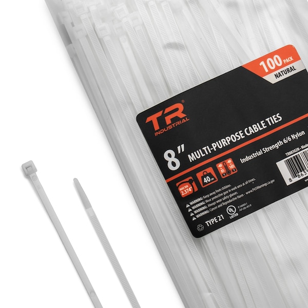 Tr Industrial Multi-Purpose UV Cable Ties 500-Piece, 8in, Natural - TR88302N-5PK