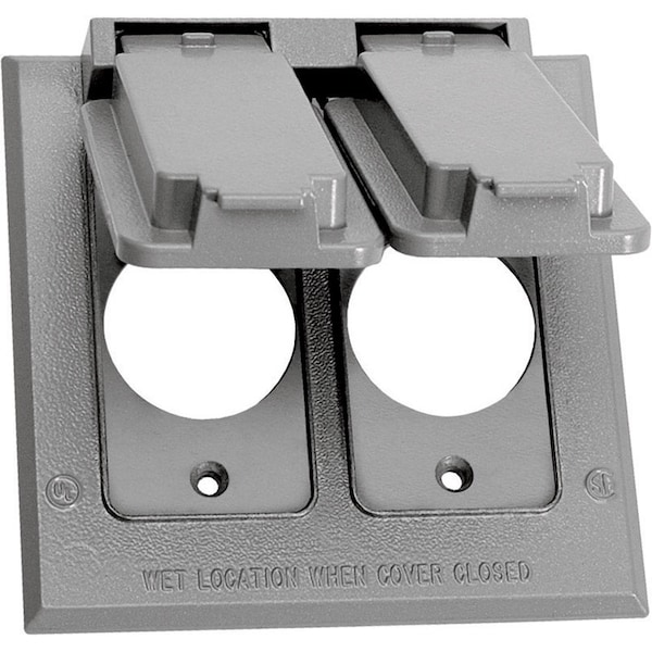 Sigma Electric Electrical Box Cover, 2 Gangs, Square, Metal Die-Cast, Round Receptacle Cover - 14324