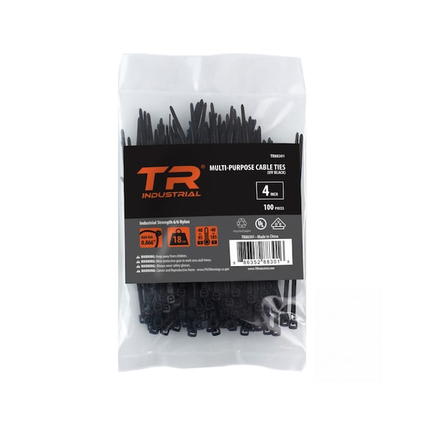 Tr Industrial 4 in Multi-Purpose UV Cable Ties in Black, 100-pk - TR88301