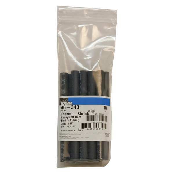 Ideal Shrink Tubing, 0.4in ID, Black, 6in, PK10 - 46-343
