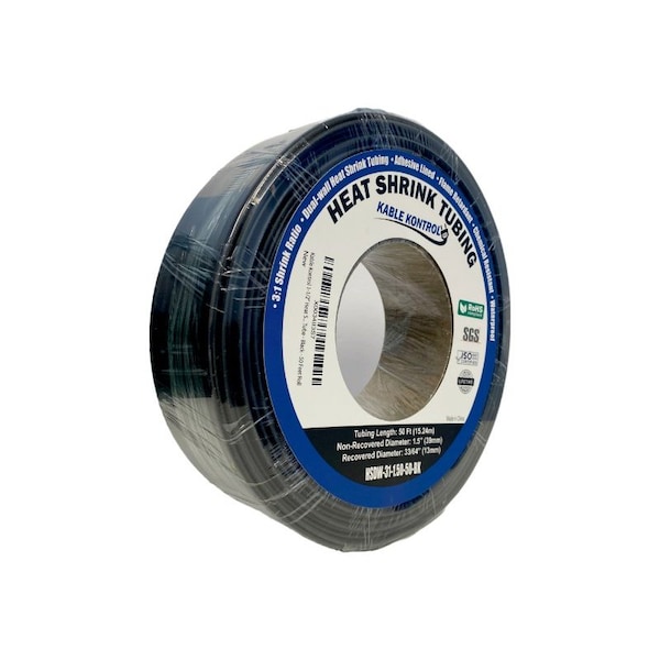 Kable Kontrol Adhesive Lined Heat Shrink Tubing - 3:1 Ratio - 1-1/2 Inside Diameter - 50 Long - Black - HSDW-31-1.50-50-BK