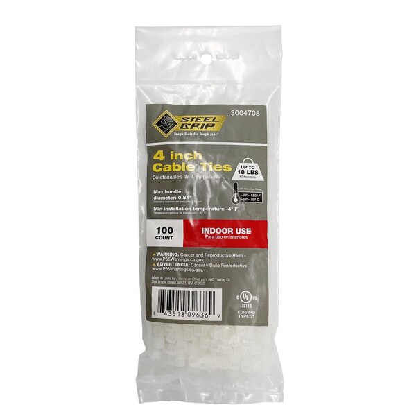 Steel Grip CABLE TIE 4""18#WHT 100PK - M-100-4-NC