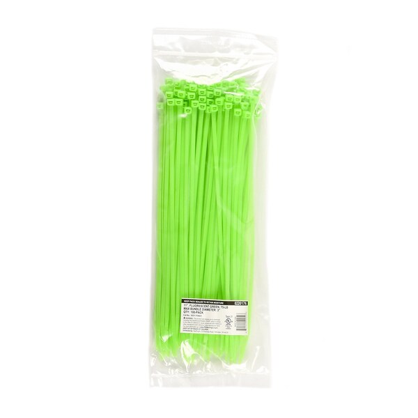 South Main Hardware 11-in 75-lb, Fluorescent Green, 100 Standard Nylon Tie - 220176