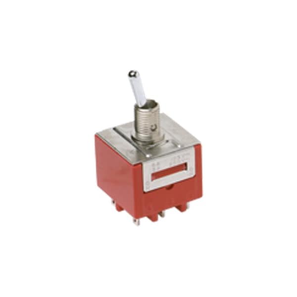Interruptor basculante de componentes C&K, DPDT, con enclavamiento, 6A, 28Vcc, terminal de soldadura, actuador antirrotación, montaje en panel - 9201SHZQE