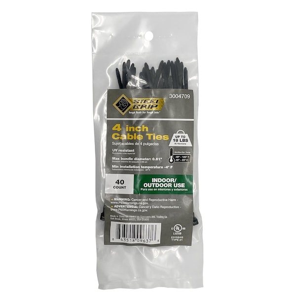 Steel Grip CABLE TIES 4"" 18# BLK - M-100-4-UV40