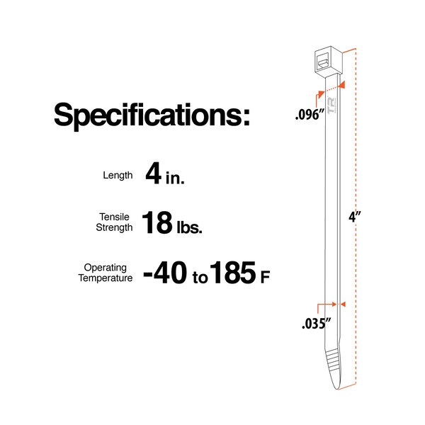 Tr Industrial 4 in Contractor Series Type 21 UV Cable Ties, 100-pk - TR88401