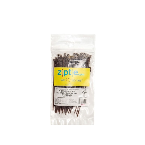 South Main Hardware 4-in   18-lb, Dark Brown, 100 Standard Nylon Tie - 220109