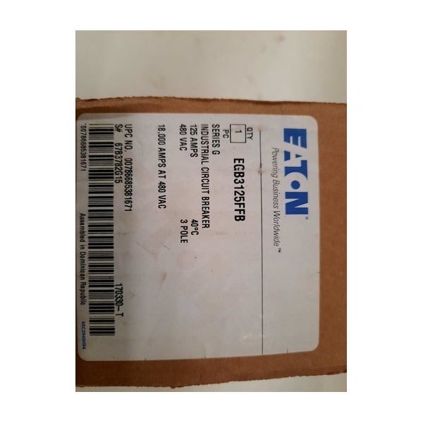 Eaton Molded Case Breakers MCCBs EGB 3P 125A 480V 50/60Hz 3Ph EG Frame - EGB3125FFG
