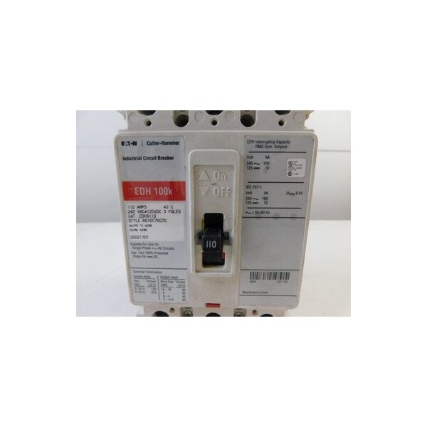 Eaton Molded Case Breakers MCCBs EDH 3P 110A 240V 50/60Hz 3Ph F Frame - EDH3110