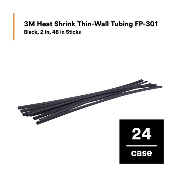 3M Shrink Tubing, 2.0in ID, Black, 4ft, PK24 - FP301-2-48"-BLACK-24 PCS
