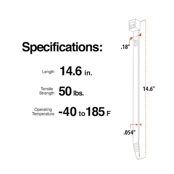 Tr Industrial 14.6 in Contractor Series Type 21S UV Cable Ties, 100-pk - TR88404