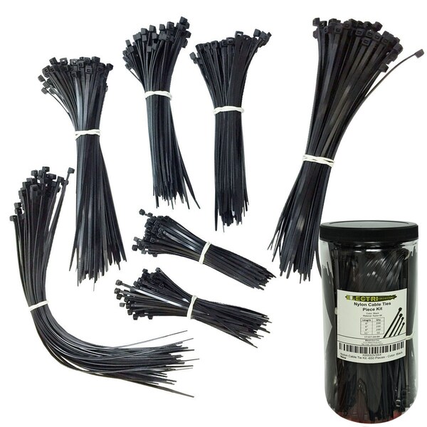 Electriduct Nylon Cable Tie Kit- 650 pcs- Assort. Lengths 4", 6", 8", 11"- Black - CT-KIT-SM-BK
