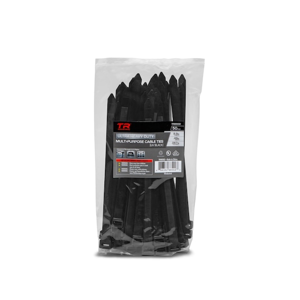 Tr Industrial Ultra Heavy Duty Multi-Purpose UV Cable Ties 100-Piece, 250 lbs. Load Capacity, 8.9in, Black - TR88502W-2PK