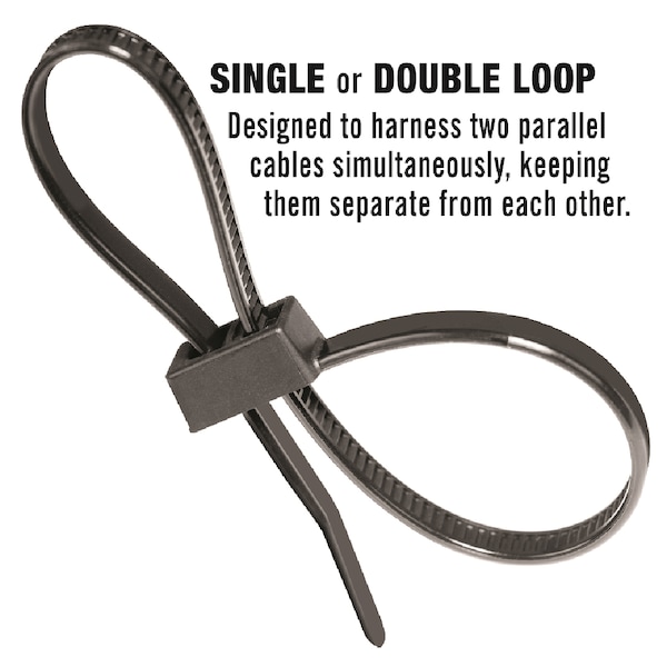 Us Cable Ties Cable Tie, 8 in., Double Head, UV Black Nylon, 100PK - DH8B100