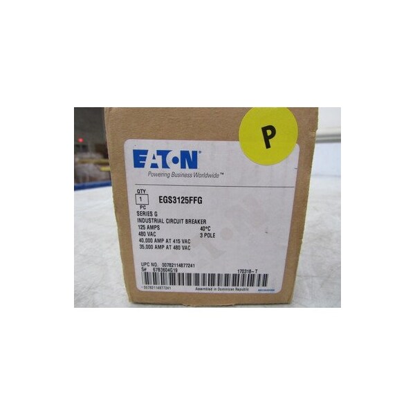 Eaton Molded Case Breakers MCCBs EGS 3P 125A 480V 50/60Hz 3Ph EG Frame - EGS3125FFG