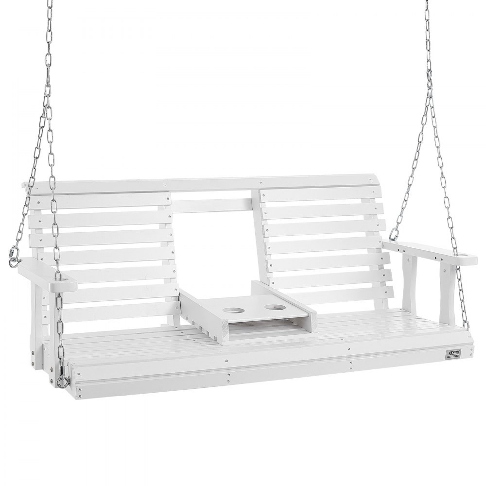 VEVOR Wooden Porch Swing 5 ft, Patio bench swing for Courtyard & Garden, Upgraded 880 lbs Strong Load Capacity, Heavy Duty Swing Chair Bench with Hanging Chains for Outdoors, White - MLQQCMK5YC00R2Q5LV0