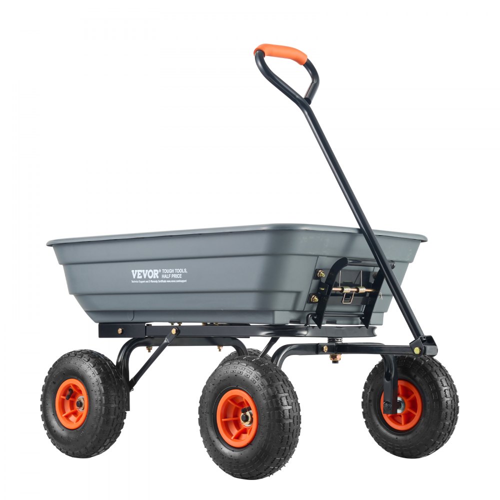 VEVOR Dump Cart, Poly Garden Dump Cart with Easy to Assemble Steel Frame, Dump Wagon with 2-in-1 Convertible Handle, Utility Wheelbarrow 600 lbs Capacity, 10 inch Tires - SLZXTC600B005GQJAV0