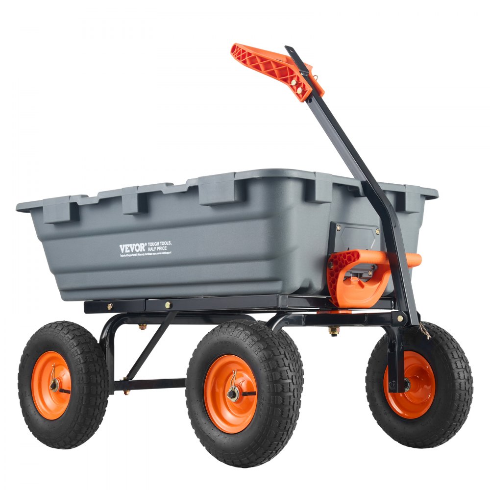 VEVOR Dump Cart, Poly Garden Dump Cart with Easy to Assemble Steel Frame, Dump Wagon with 2-in-1 Convertible Handle, 6.48 cu.ft Utility Wheelbarrow 1200 lbs Capacity, 13 inch Tires - SLZXTC1200B0XEEV4V0