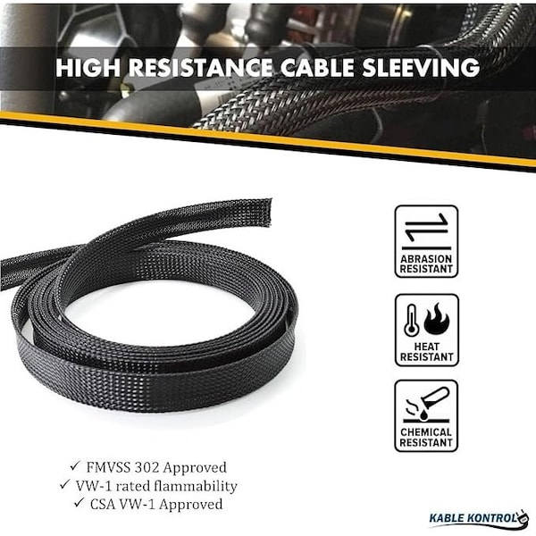 Kable Kontrol PET Expandable Braided Cable Sleeving, 3/8'' ID, 25' Length, Green - FW038-GN-25
