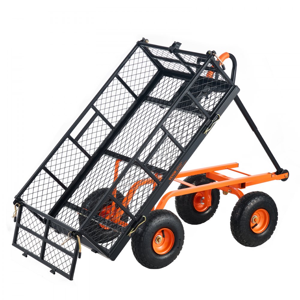 VEVOR Dump Cart, Metal Garden Dump Cart with Easy to Assemble Frame, Dump Wagon with 2-in-1 Convertible Handle, Utility Wheelbarrow 400 lbs Capacity, 10 inch Tires - JSZXTC400LBS1R00ZV0