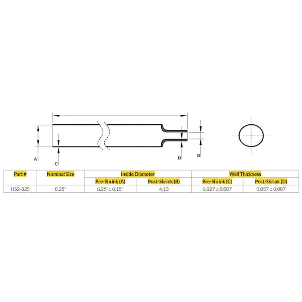 Electriduct 8.25in Heat Shrink 2:1, 9.85in, Black - HS2-825-9.85IN-BK