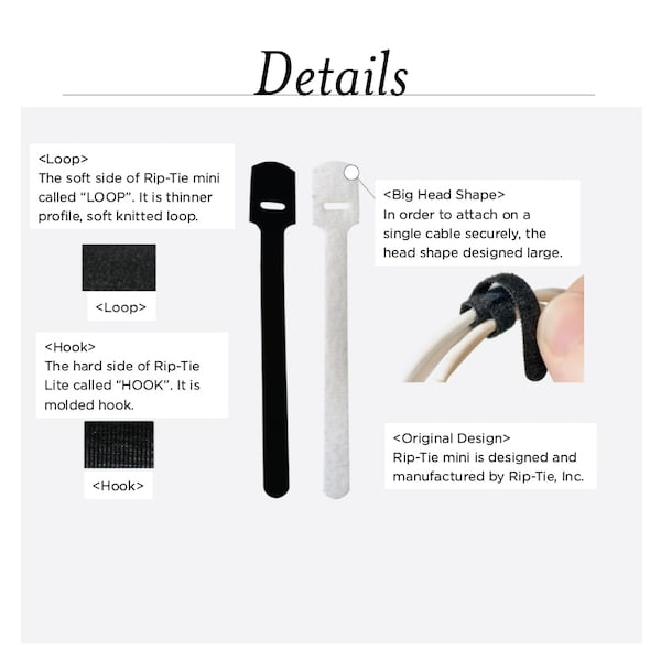 Rip-Tie Hook and Loop Cable Tie, 1/4x5.5", PK14 - Q-55-014-W