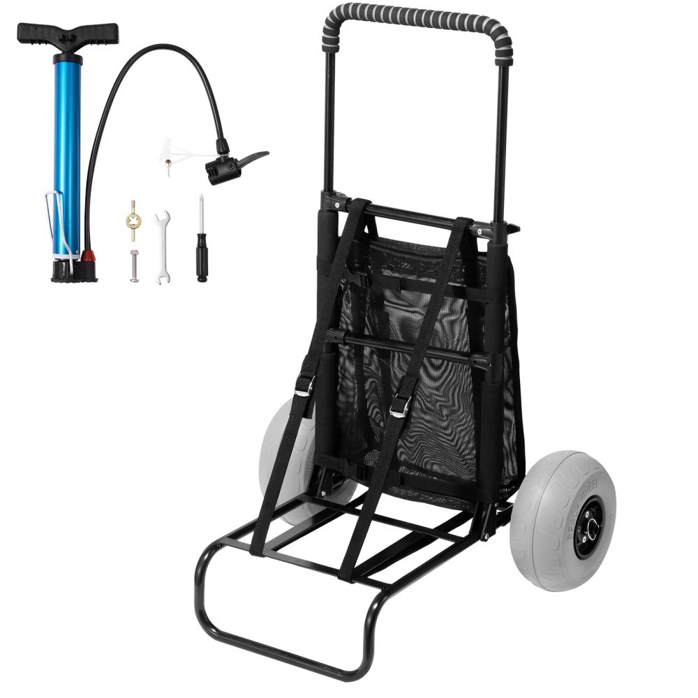 VEVOR Beach Dolly with Big Wheels for Sand, 20.1" x 14.6" Cargo Deck, w/ 9" Balloon Wheels, 165LBS Loading Capacity Folding Sand Cart & 27.2" to 44.9" Adjustable Height, Heavy Duty Cart for Beach - STTCXG10INCH7PT6XV0