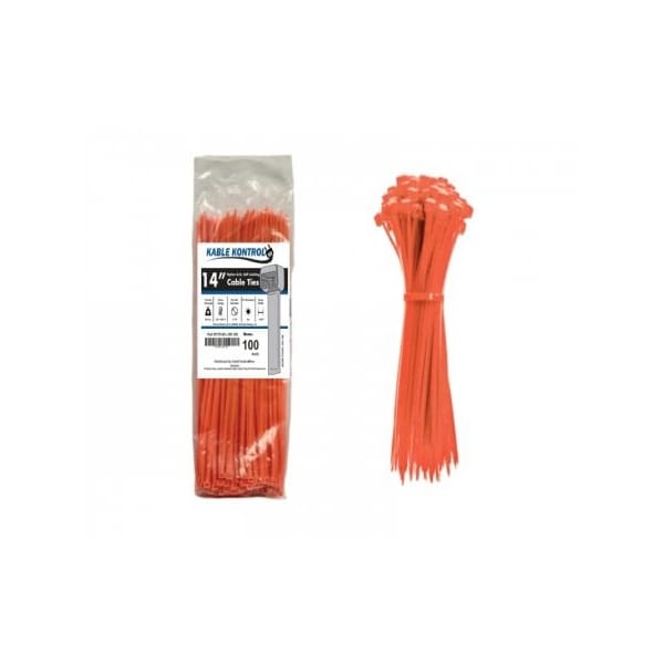 Kable Kontrol Zip Ties - 14in Long - 100 Pc Pk - Fluorescent Orange - Nylon - 50 Lbs Tensile Strength - CT514FL-OR-100