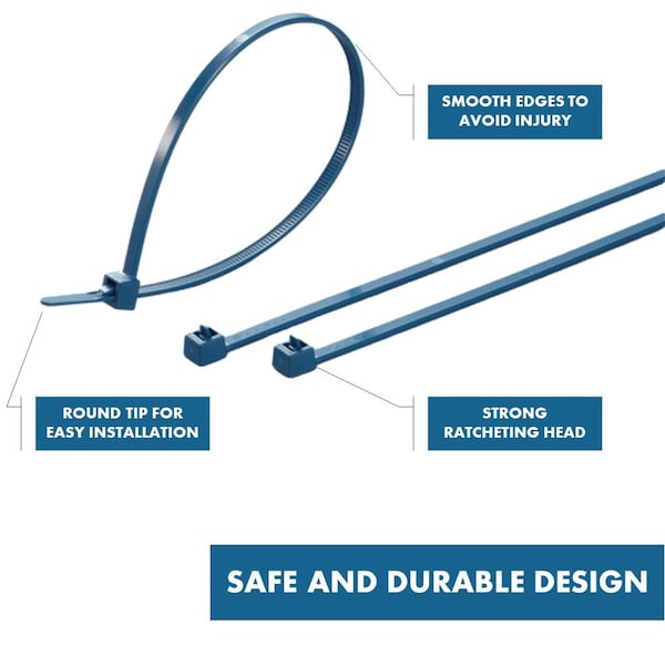 Kable Kontrol Metal Detectable Zip Ties, 8'' Long, 40 Lbs Tensile Strength, Blue, 100PK - CTMD-800-40-BLUE