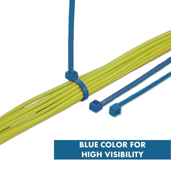 Kable Kontrol Metal Detectable Zip Ties, 8'' Long, 40 Lbs Tensile Strength, Blue, 100PK - CTMD-800-40-BLUE