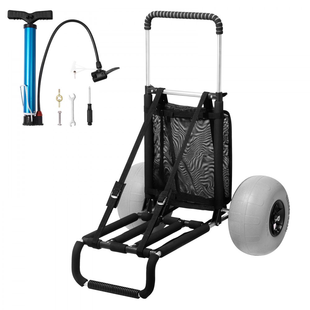 VEVOR Beach Dolly with Big Wheels for Sand, 29.9" x 15.4" Cargo Deck, w/ 12" Balloon Wheels, 165LBS Loading Capacity Folding Sand Cart & 27" to 44.7" Adjustable Height, Heavy Duty Cart for Beach - STTCXLHJ12INOSARTV0
