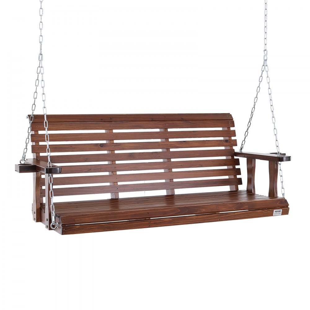 VEVOR Wooden Porch Swing 5.5 ft, Patio bench swing for Courtyard & Garden, Upgraded 880 lbs Strong Load Capacity, Heavy Duty Swing Chair Bench with Hanging Chains for Outdoors, Brown - MLQQCMK55YCZ7ZKXCV0