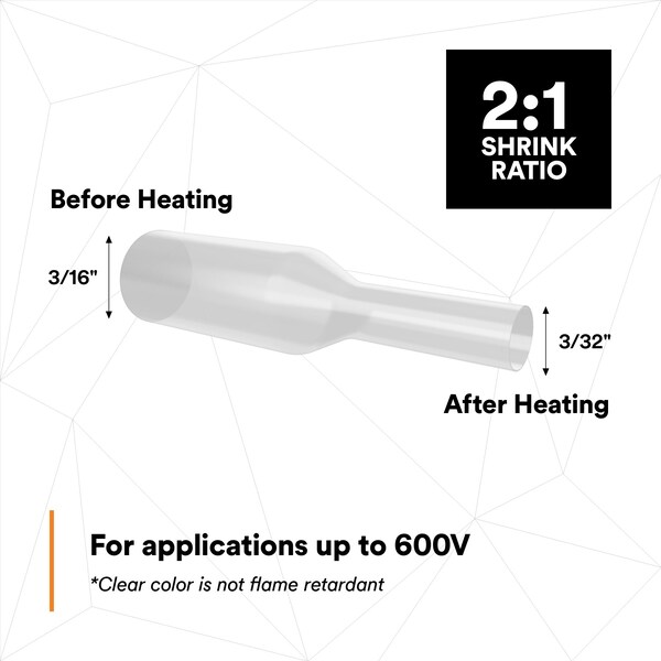 3M Shrink Tubing, 0.187in ID, Clear, 250ft, PK3 - FP301-3/16-250'-CLEAR-SPOOL