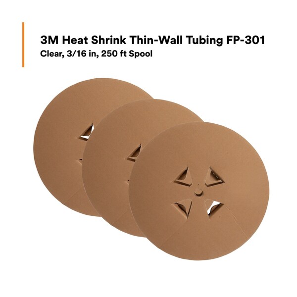 3M Shrink Tubing, 0.187in ID, Clear, 250ft, PK3 - FP301-3/16-250'-CLEAR-SPOOL
