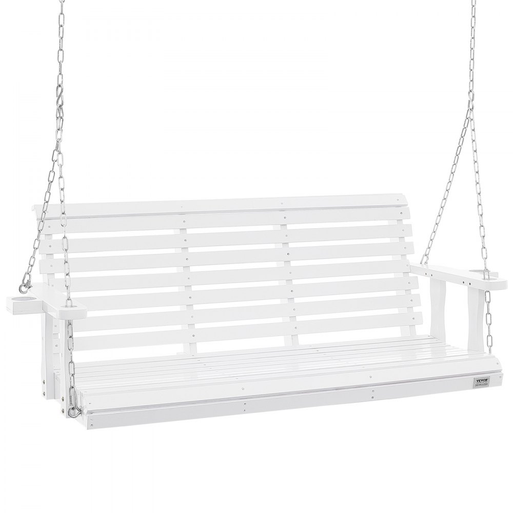 VEVOR Wooden Porch Swing 5.5 ft, Patio bench swing for Courtyard & Garden, Upgraded 880 lbs Strong Load Capacity, Heavy Duty Swing Chair Bench with Hanging Chains for Outdoors, White - MLQQCMK55YC0JNXDCV0