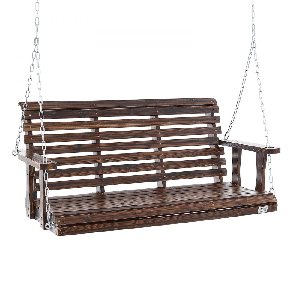 VEVOR Wooden Porch Swing 4.5 ft, Patio bench swing for Courtyard & Garden, Upgraded 880 lbs Strong Load Capacity, Heavy Duty Swing Chair Bench with Hanging Chains for Outdoors, Carbonized Brown - MLQQCMK45YCT9UPHLV0
